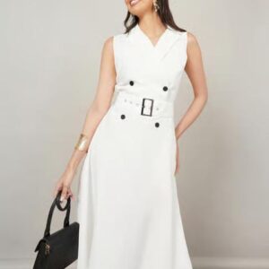 Styli White Regular Fit Midi Dress With Belt