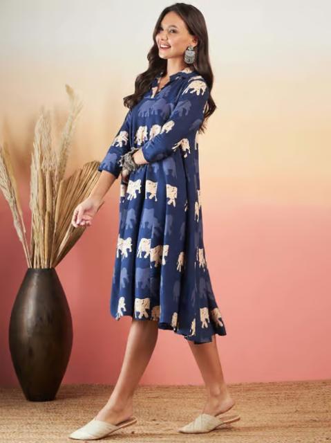 Inweave Blue Printed A-Line Dress - Image 2