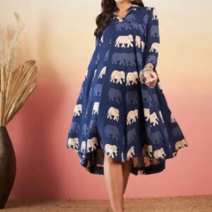 Inweave Blue Printed A-Line Dress