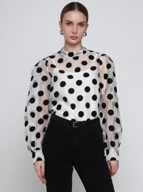 Cover Story Multi Organza Polka Dots Regular Fit Top