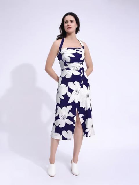 PURVAJA Printed Blue Midi Dress