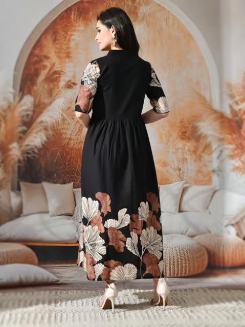 DECKEDUP Black Cotton Floral Dress - Image 2