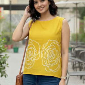 DECKEDUP Yellow Cotton Printed Top