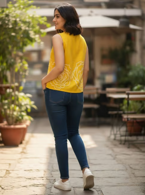 DECKEDUP Yellow Cotton Printed Top - Image 2