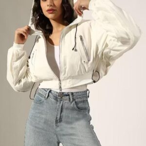 Women solid long sleeve hooded bomber jacket