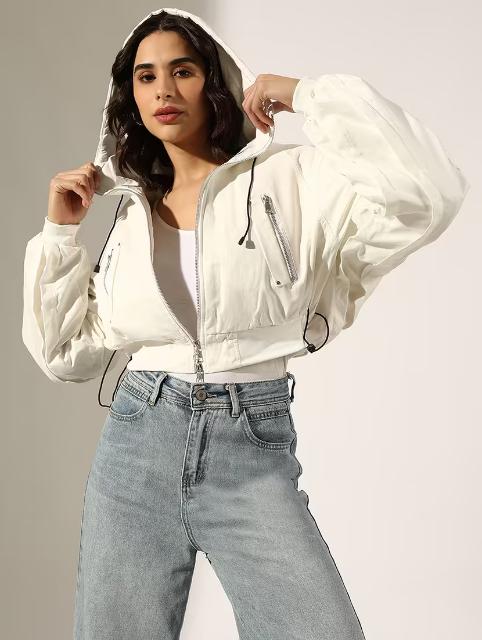 Women solid long sleeve hooded bomber jacket