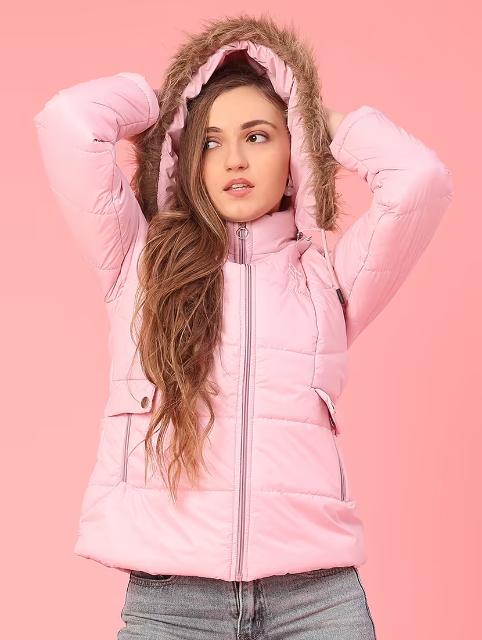 Women solid long sleeve hooded puffer jacket - Image 2