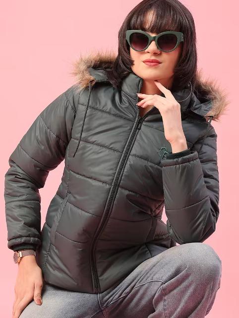 Women solid long sleeve puffer jacket - Image 2