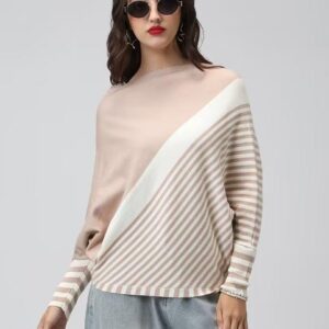 Women striped boat neck long sleeve pullover