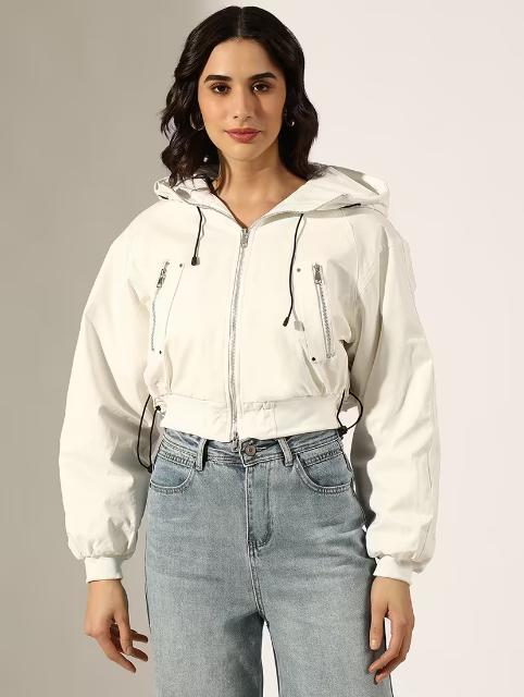Women solid long sleeve hooded bomber jacket - Image 2