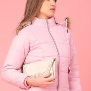 Women solid long sleeve hooded puffer jacket